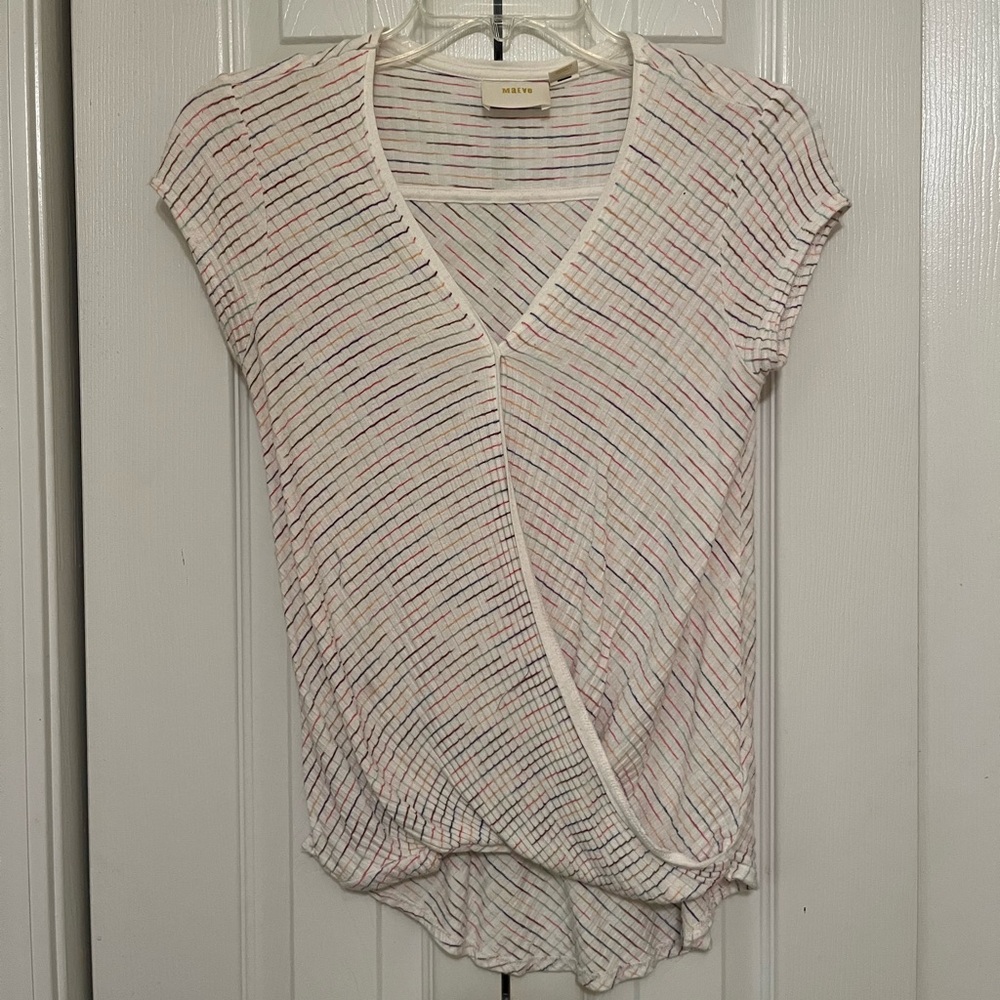 White Multicolored Striped Crossover Top